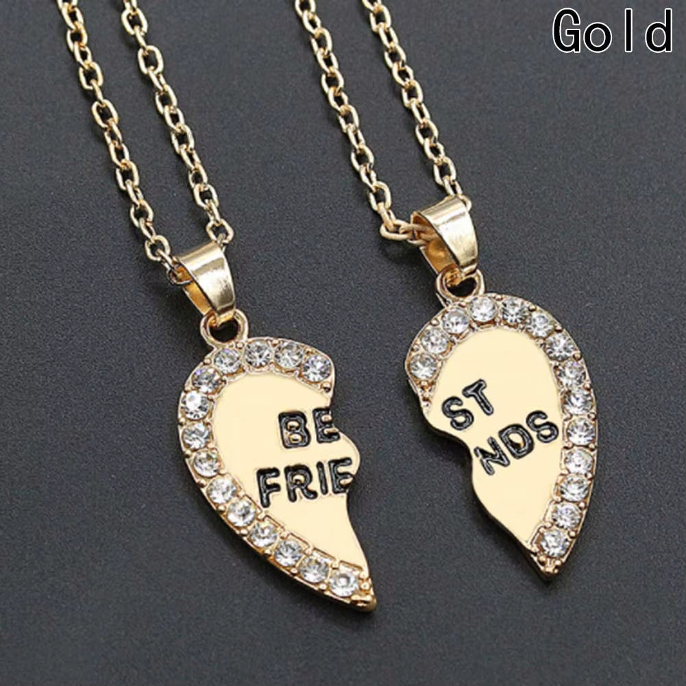 1 Pair Half Love Heart Rhinestone Pendant Best Friends Necklace