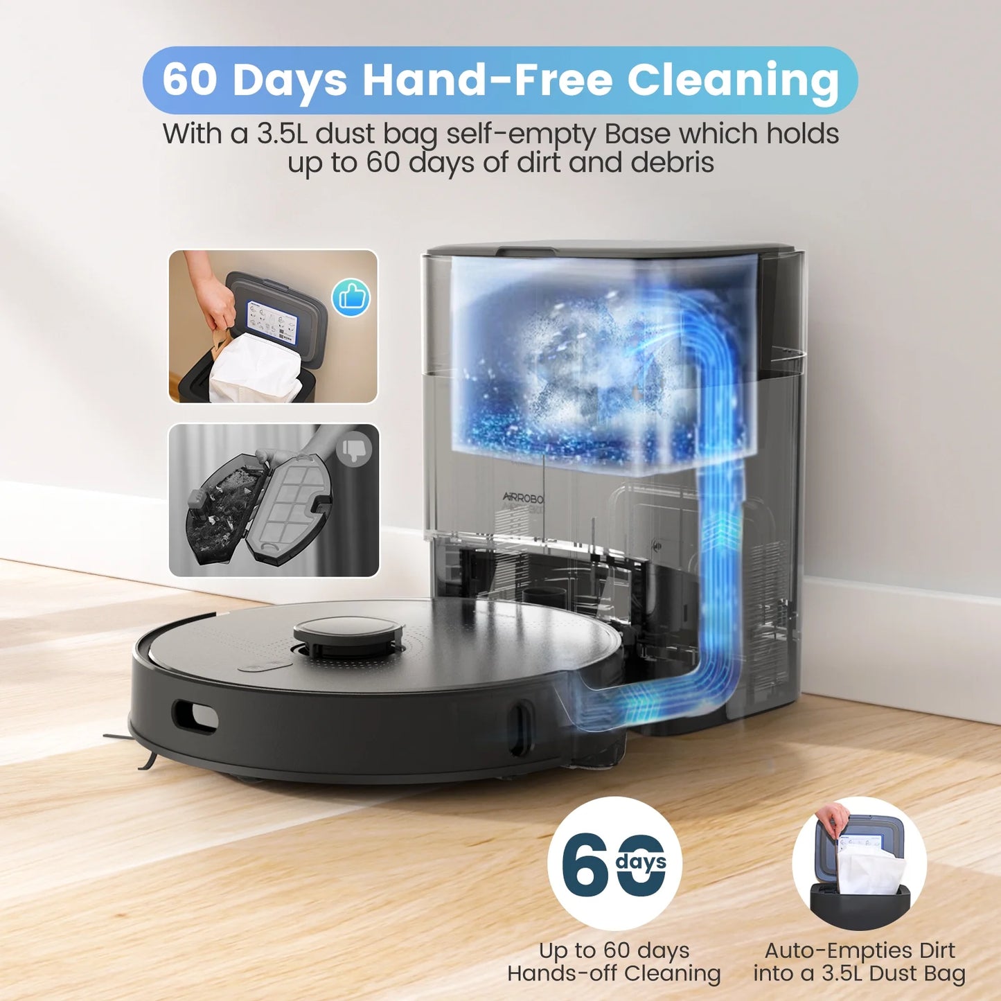Robot Vacuum Cleaner and Mop Combo L40+, 60 Days Self-Empty Bin, 180 Min Runtime, APP and Voice Control