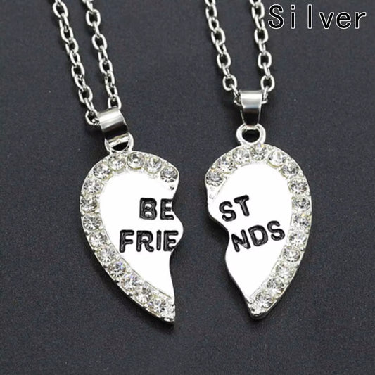 1 Pair Half Love Heart Rhinestone Pendant Best Friends Necklace 