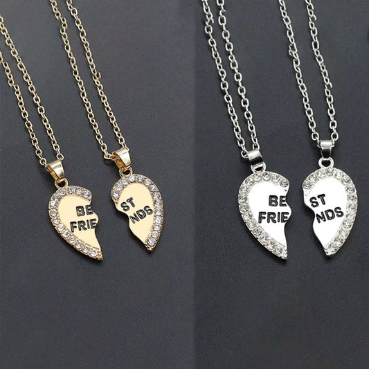 1 Pair Half Love Heart Rhinestone Pendant Best Friends Necklace 