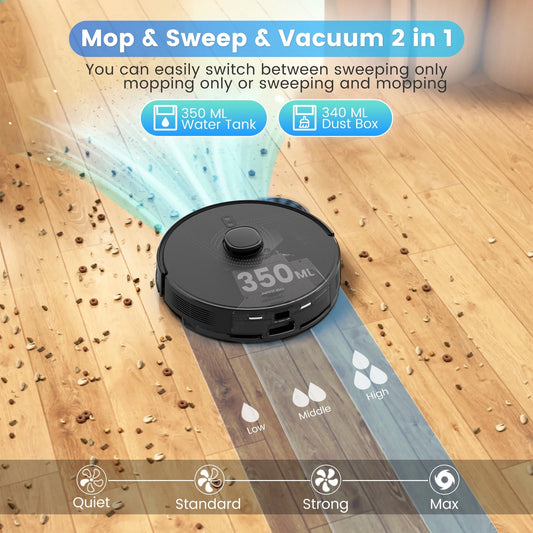 Robot Vacuum Cleaner and Mop Combo L40+, 60 Days Self-Empty Bin, 180 Min Runtime, APP and Voice Control